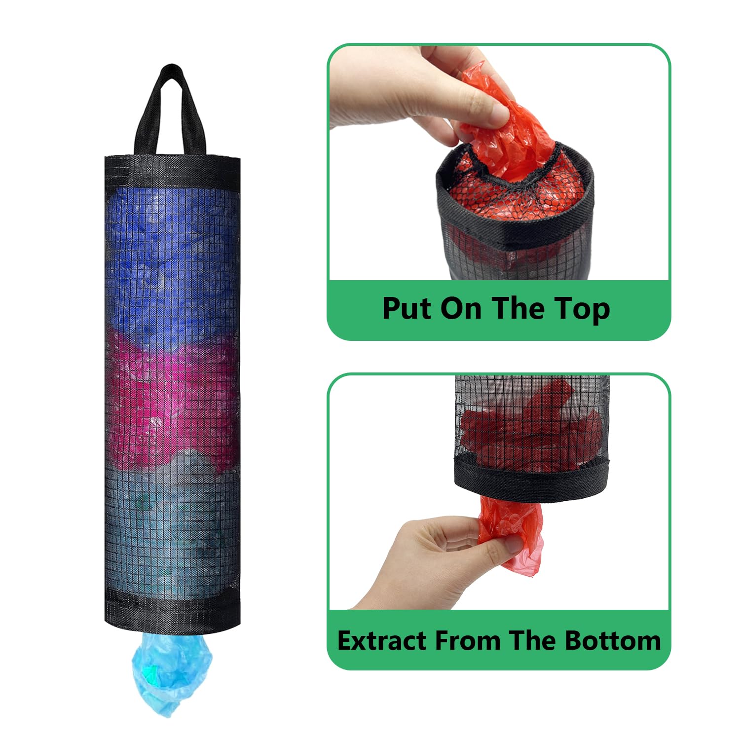 OWMOSYX 2 Pcs Plastic Bag Holder for Grocery Bags, Hanging Storage Bags Plastic Mesh Bags Dispenser Organizer Trash Bags Grocery Shopping Bag Holder for Home And Kitchen