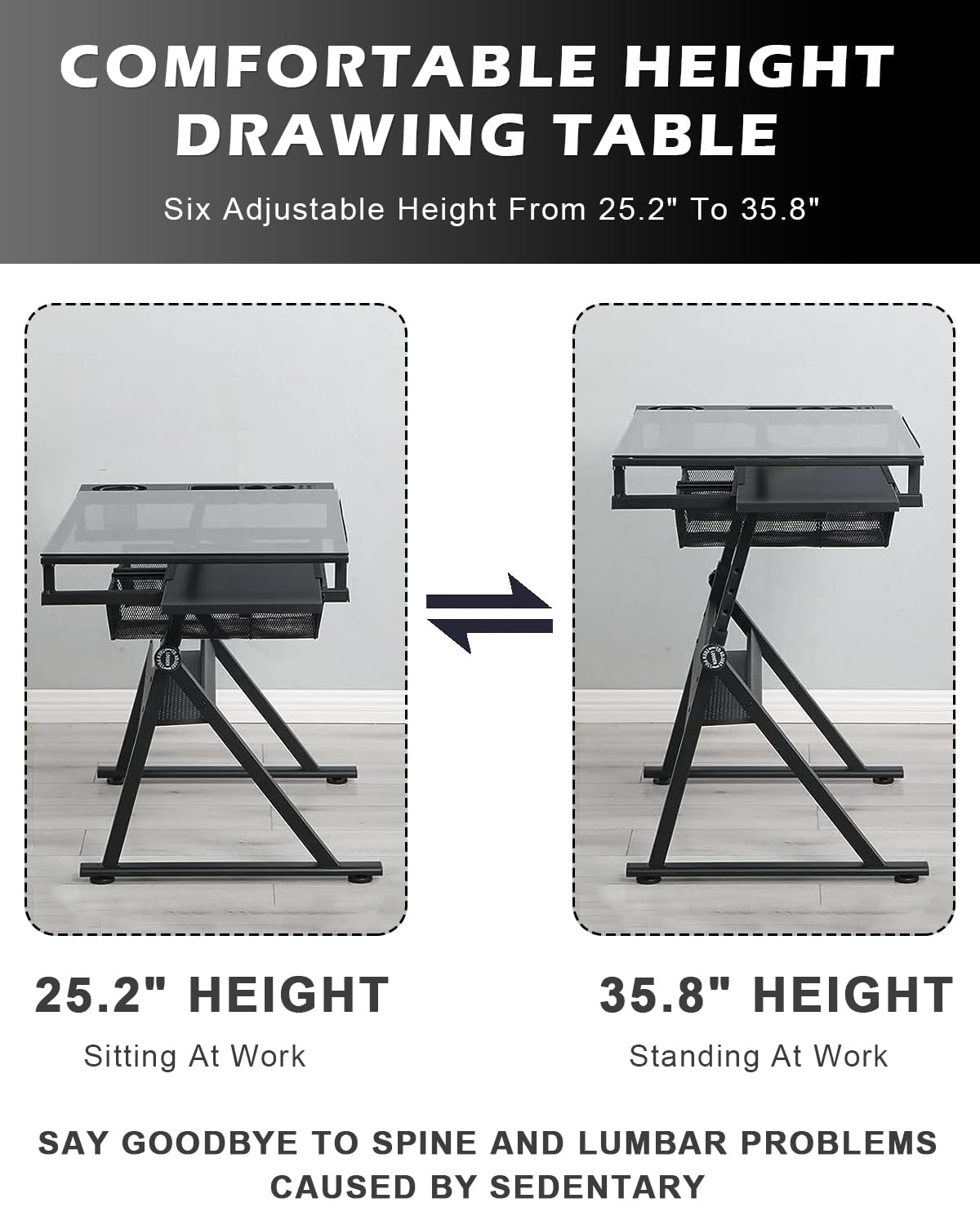 LifeSky Adjustable Drafting Table for Artists - Drawing Table with Storage for Artwork - Glass Art Desk with Drawers for Artists Painters Illustrators Cartoonists