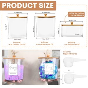 COAZEX 3 Pack Laundry Powder Container & Dryer Sheet Holder, Large Plastic Laundry Room Organization and Storage Jars with Lids, Labels & Scoops for Powder, Detergent, Scent Booster