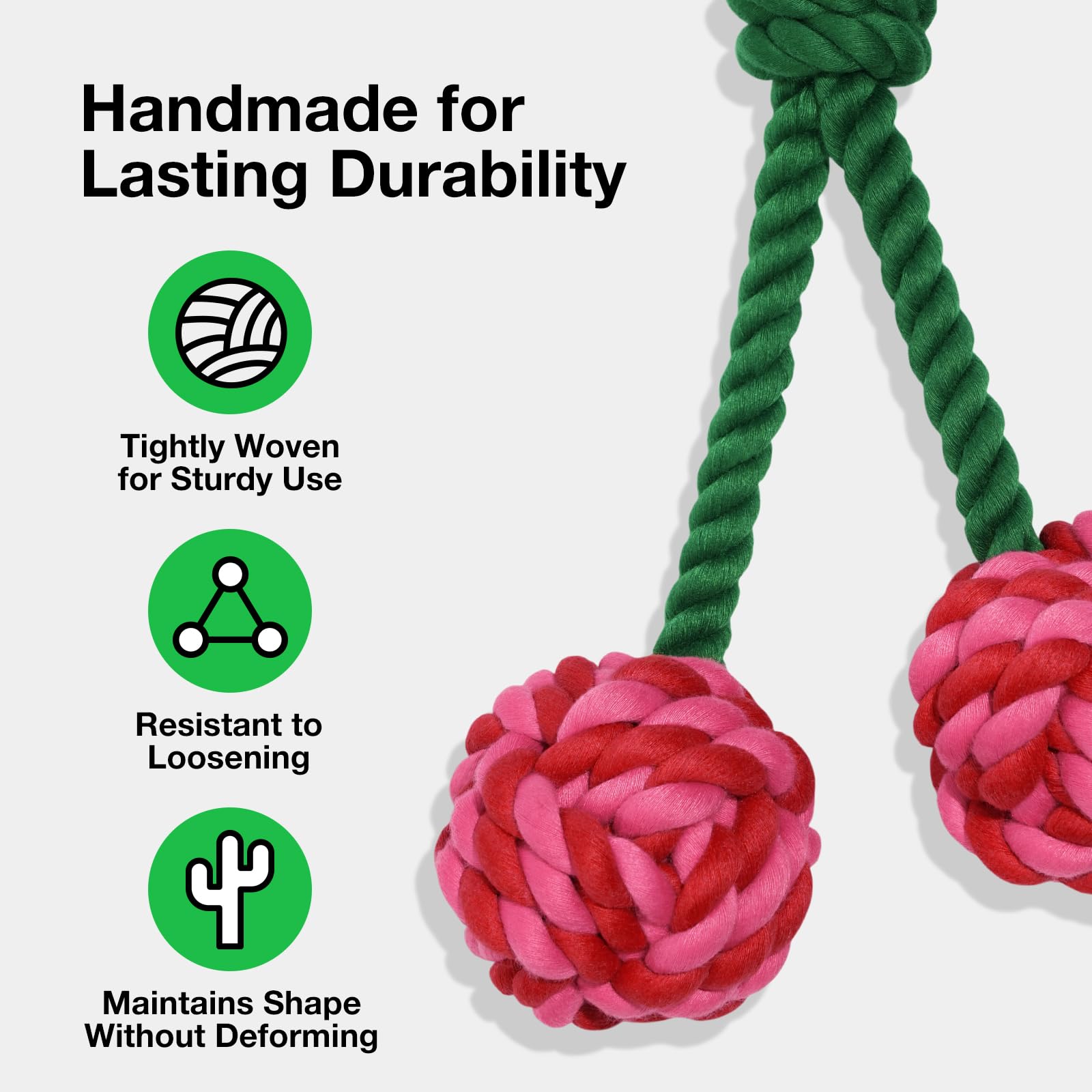 VETRESKA Dog Rope Toys,Durable Tug of War Dog Toy with Ergonomic Grip,Tough Dog Rope Toy for Large Breed Dog Puppy Training Playing Teething Chew Toys,Holiday Dog Toy Gifts (Cherry & Cactus Set)