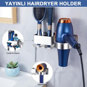 YAYINLI Hair Dryer Holder, Hair Dryer Holder Wall Mount, Hair Tool Organizer, Blow Dryer Holder For Bathroom, Stainless Steel Hair Dryer Hanger Adhesive Blow Dryer Holder, Hair Dryer Storage For Salon