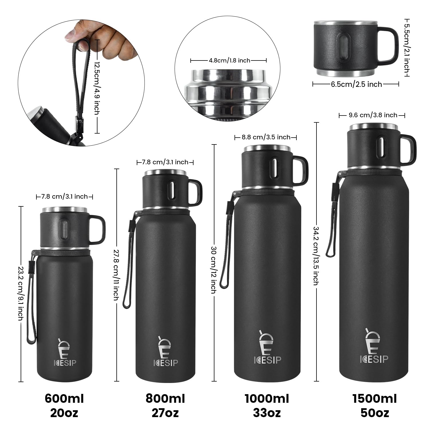 Icesip Stainless Steel Insulated Bottle, 20oz with cup Vacuum Insulated Water Bottle, Thermo for Hot Drinks/Cold Drinks,24-Hr Insulation Commute, Travel