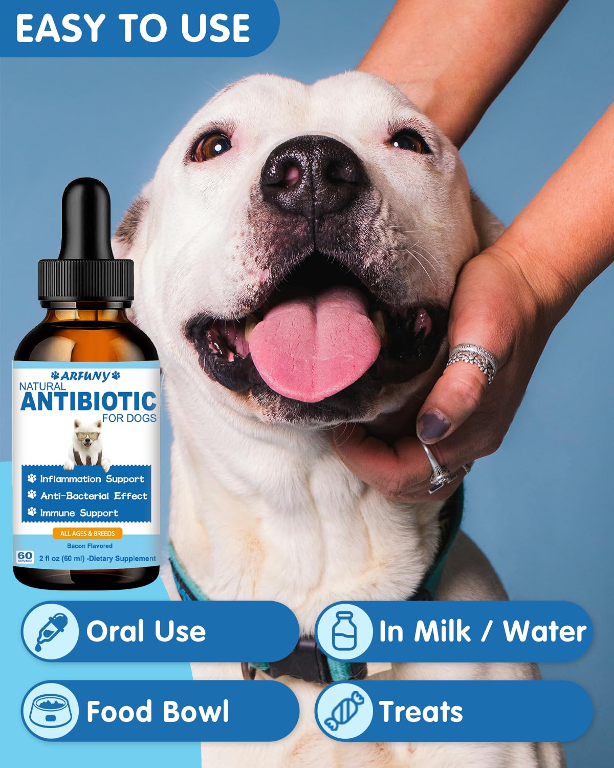 Natural Antibiotics for Dogs | 60ML Dog Antibiotic Drops | Dog Itchy Skin Relief | Dog Allergy Relief | Dog Immune Support | Dog Antibiotics for Skin Infection | Organic Natural Ingredients | Bacon