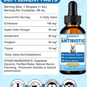 Natural Antibiotics for Dogs | 60ML Dog Antibiotic Drops | Dog Itchy Skin Relief | Dog Allergy Relief | Dog Immune Support | Dog Antibiotics for Skin Infection | Organic Natural Ingredients | Bacon