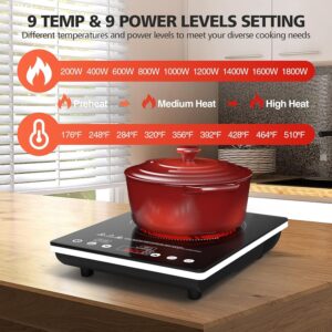 Single Burner Electric Cooktop, 1800W Electric Stove Top Portable, Electric Hot Plate 110v Plug in Countertop,Child Safety Lock,Timer,9 Power Level, Compatible for All Cookware, Induction Cookotp