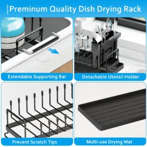 ANTOPY Sink Dish Drying Rack - Expandable Small Dish Rack Over Sink with Silicone Drying Tray, in Sink Dish Drainer for Kitchen Counter with Cutlery Holder, Drying Rack Fit for 14’’-19’’ Kitchen Sink