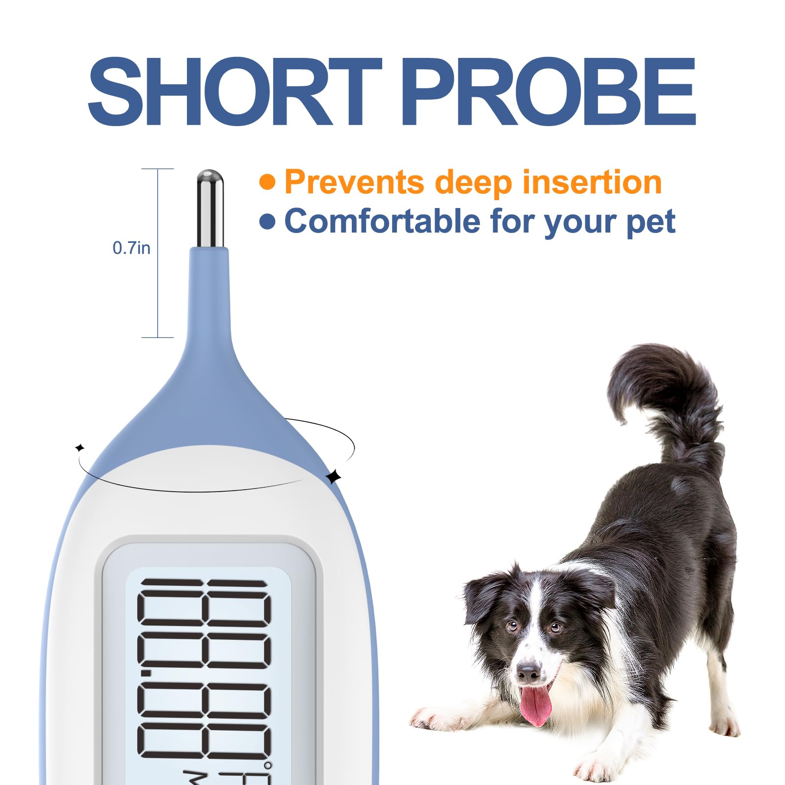 Pet Thermometer, Friendly Short Probe,Comfort Flexible,10-Sec Reading, Rectal Thermometer for Dogs Cats,30 Probe Covers Include