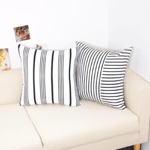 TAJWE Outdoor Waterproof Pillow Covers 18X18 Set of 4 Black and White Modern Geometry Stripe Decorative Cushion Cases for Patio Furniture Couch Porch