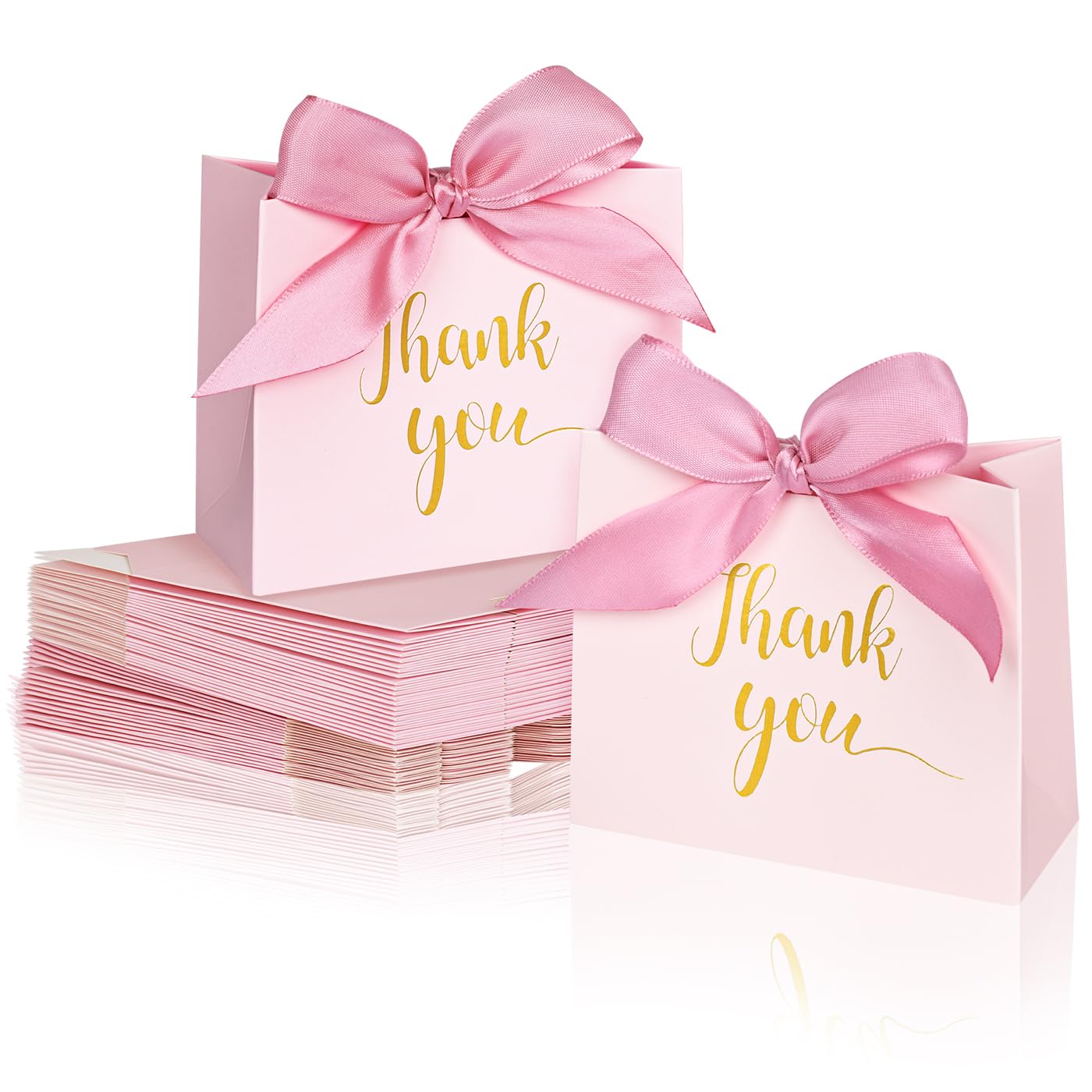 DECHISY 60Pack Small Thank You Gift Bags, 4.5x1.8x3.9 Inches Pink Paper Gift Bags with Ribbon Mini Gift Bags Bulk Wedding Candy favor boxes Birthday Party Favor Bags for Baby Shower Anniversary.