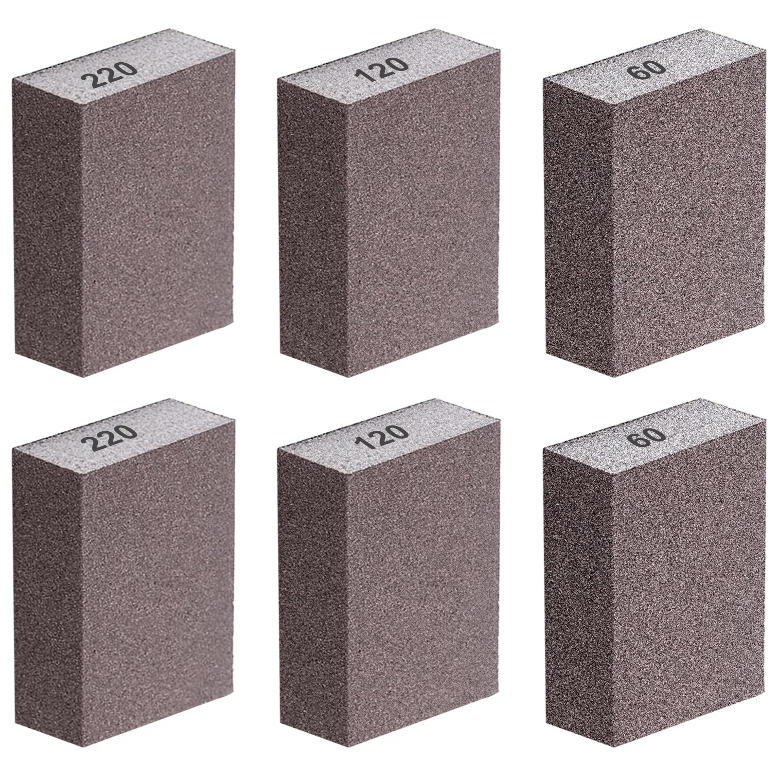 smseace 6Pack Sanding Blocks 60 120 220 Grit Sandpaper Block Washable and Reusable Sanding Blocks for Wood, Drywall, Metal, Glasses Sanding Block Set Sanding Sponge