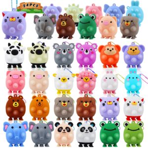 childfun 24 pcs party favors for kids,3d animal pop toys,goodie bags stuffers for kids,pinata stuffers carnival prizes,fidget toys bulk,prize treasure box toys for classroom,suction toys for toddlers