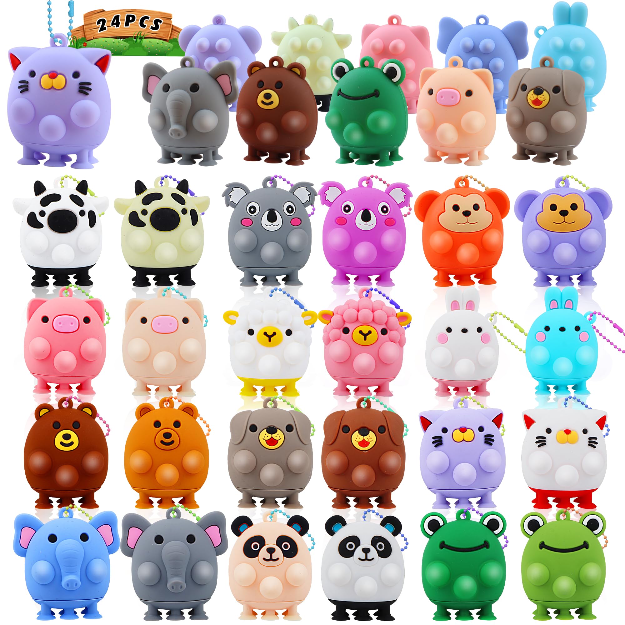 ChildFun 24 PCS Party Favors for Kids,3D Animal Pop Toys,Goodie Bags Stuffers for Kids,Pinata Stuffers Carnival Prizes,Fidget Toys Bulk,Prize Treasure Box Toys for Classroom,Suction Toys for Toddlers