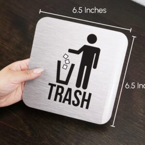 Recycle and Trash Stickers for Trash Cans - Stainless Steel Style Vinyl Recycling Bin Labels - 2 Pack - 6.5" by 6.5" Decals Logo - Waste Signs for Home Kitchen or Office Bins Indoor/Outdoor Use