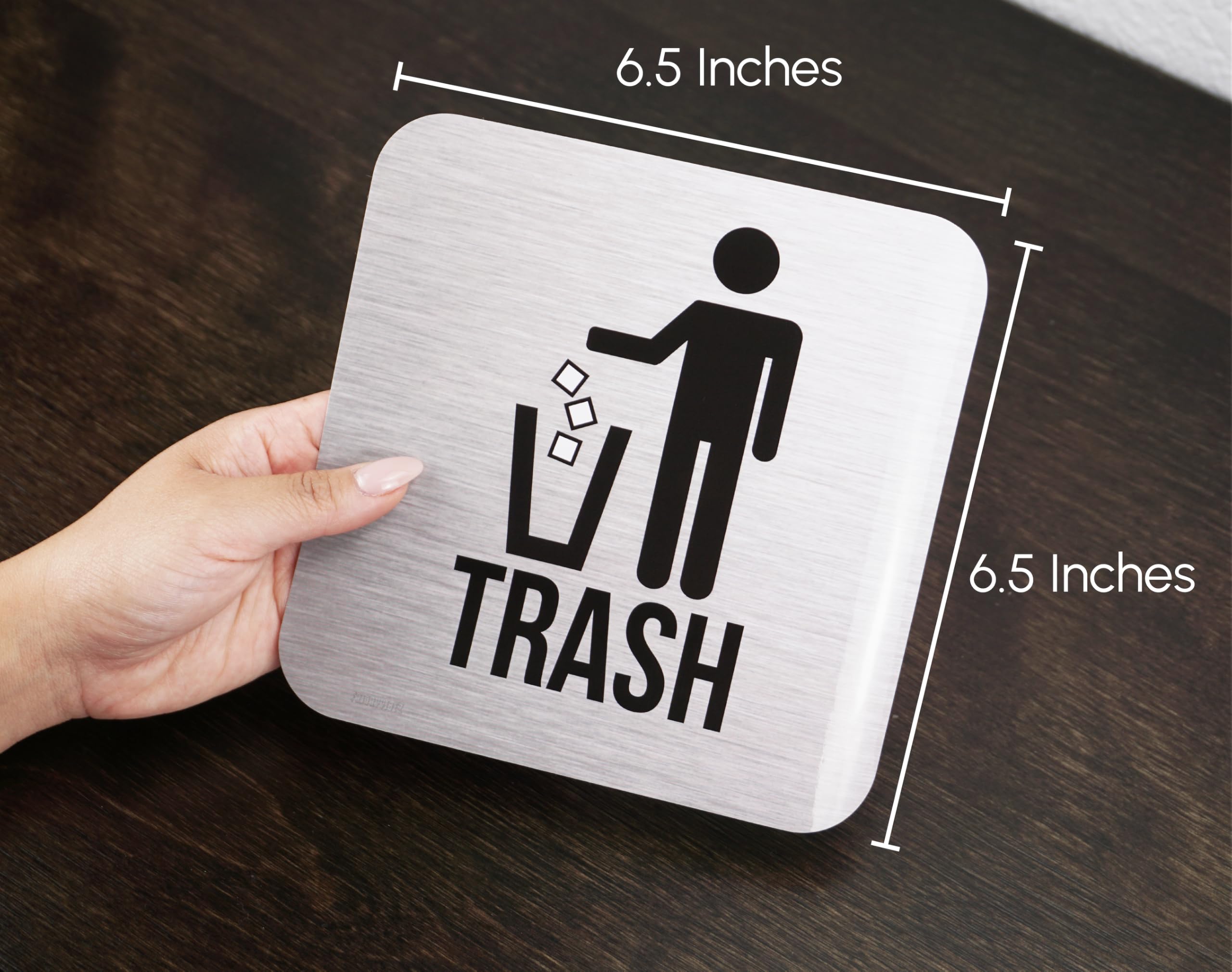 Recycle and Trash Stickers for Trash Cans - Stainless Steel Style Vinyl Recycling Bin Labels - 2 Pack - 6.5" by 6.5" Decals Logo - Waste Signs for Home Kitchen or Office Bins Indoor/Outdoor Use