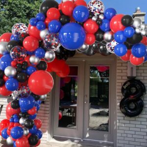 Renjiro Red and Blue Balloons,50pcs 12 Inch Black Red Blue Confetti Silver Latex Balloons Fit for Spider Man Sipdey Spiderman Balloons Boys Kids Birthday Baby Shower Graduation Party Decorations