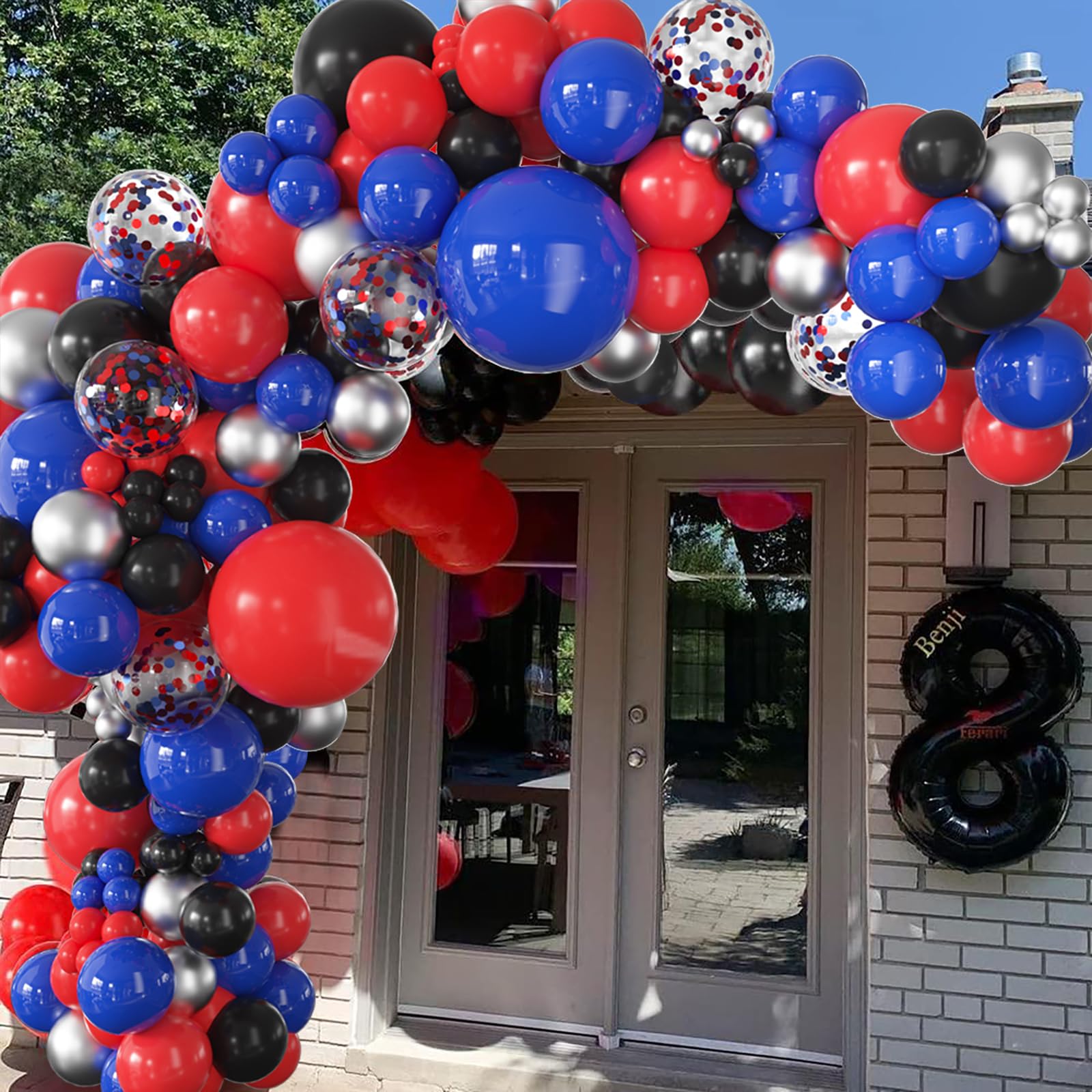 Renjiro Red and Blue Balloons,50pcs 12 Inch Black Red Blue Confetti Silver Latex Balloons Fit for Spider Man Sipdey Spiderman Balloons Boys Kids Birthday Baby Shower Graduation Party Decorations