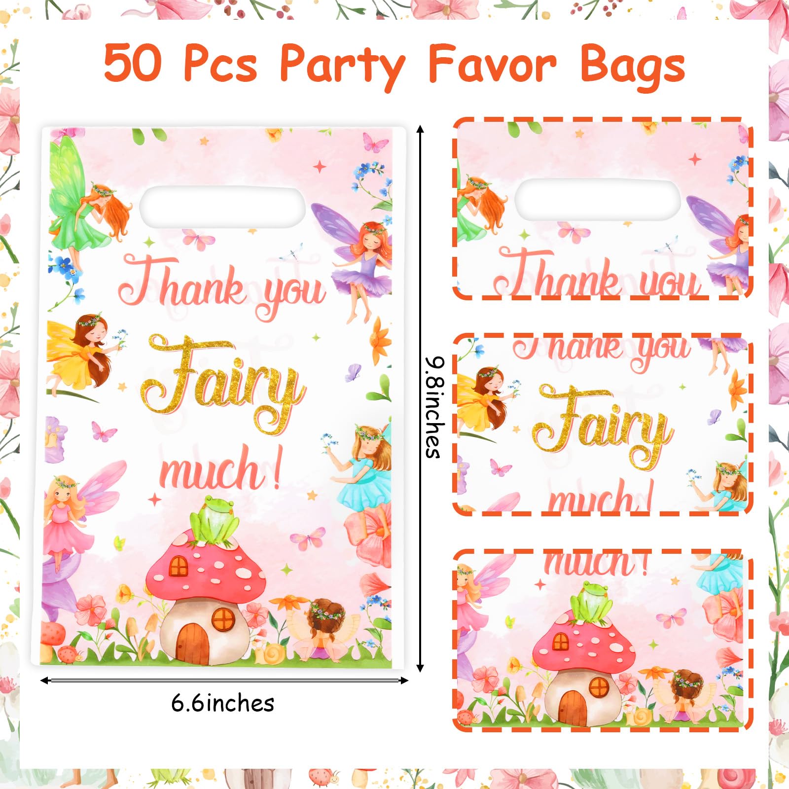 Serencatcher 50Pcs Fairy Party Favors Bags, Fairy Baby Shower Birthday Party Favor Candy Goodie Treat Bags Plastic for Fairy Theme Bridal Shower Engagement Bachelorette Wedding Party