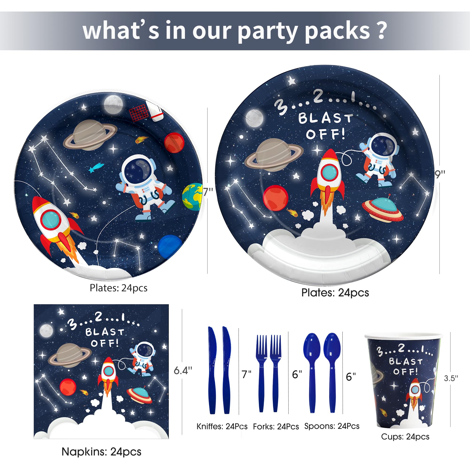 HIPEEWO Space Birthday Decorations Tableware Boys - Outer Space Theme Party Supplies, Paper Plates, Napkin, Cup, Cutlery, Galaxy Space Astronauts Theme Party Decorations For Baby Shower | Server 24