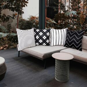 TAJWE Outdoor Waterproof Pillow Covers 18X18 Set of 4 Black and White Modern Geometry Stripe Decorative Cushion Cases for Patio Furniture Couch Porch