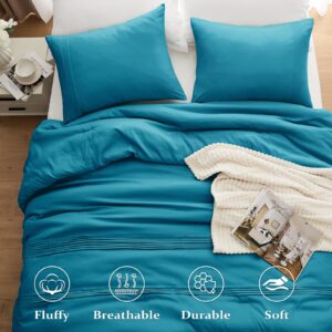 Basic Beyond Twin Comforter Set for Girls Boys, Fluffy Comforter Twin Size Bed, Lightweight Teal Comforter Set Twin, 2 Pieces Pinch Pleat Comforter Set (68" x 88" Comforter & 1 Pillowcase)