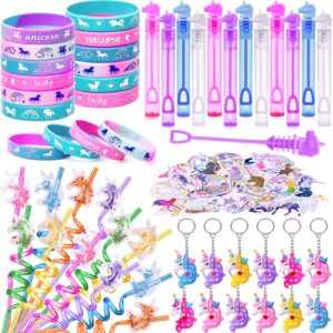 keleno 98 unicorn party favors birthday supplies for girls kids straw bubble silicone band sticker rainbow unicorn toy gift filler goodie bag stuffer unicorn party supplies