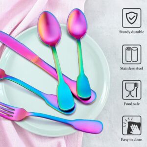 E-far 20-Piece Matte Rainbow Silverware Set, Stainless Steel Flatware Set Service for 4, Colorful Cutlery Set Include Forks Spoons and Knives for Kitchen Home Restaurant, Satin Finish & Widen Handle