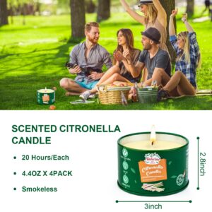 Citronella Candles Outdoor, 4 * 4.4 oz Natural Soy Wax Bulk Summer Candles for Patio Yard Home, 100 Hours Long Lasting Burning Outdoor Candles for Garden Balcony Party Hiking Camping Patio BBQ