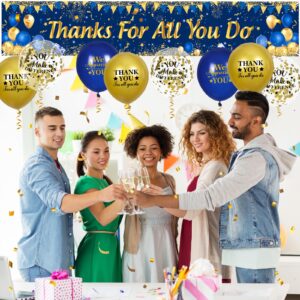 Thank You Appreciation Party Decorations Blue Gold Thanks for All You Do Banner with 18 Pcs Balloons We Appreciate You Yard Sign Decor Gifts for Graduation Pastor Employee Staff Teachers Doctors