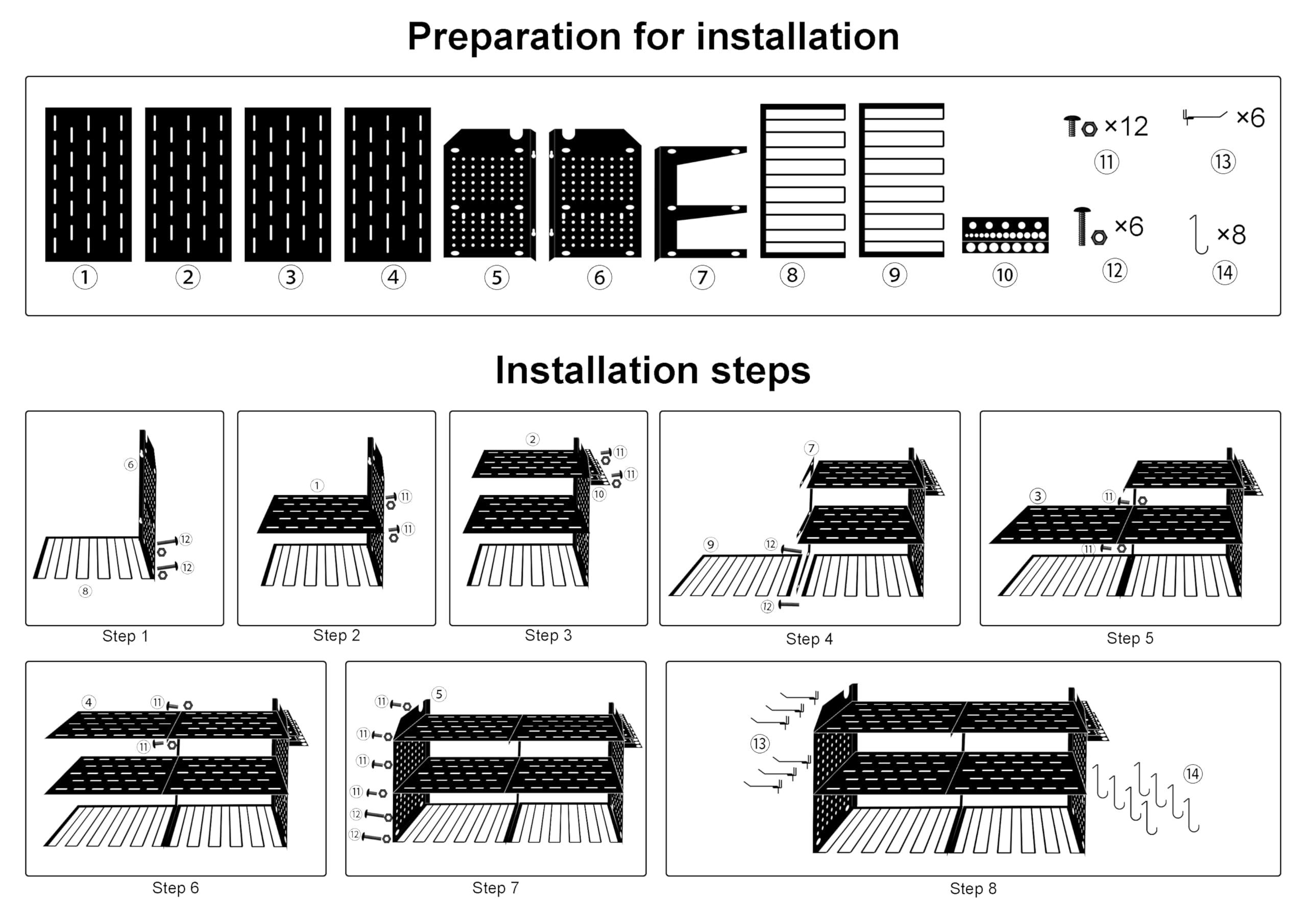 Jofuas Power Tool Organizer Wall-Mounted Metal Tool Rack for 8 Drill Bits with 2 Side Pegboards, Garage Organizing Storage Shelf with Screwdriver Holder/Plier Holder/Hammer Holder.