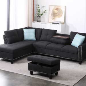 NicBex Sectional Couches for Living Room Modern Wide Left Hand Facing Sofa & Chaise with Ottoman Sectional Couch Comfy Couches for Living Room, Apartment, Charcoal Grey