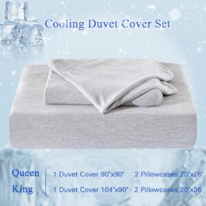 HCORA Cooling Duvet Cover Queen Size - Double Side Arc-Chill Q-Max>0.5 Cooling Fiber Duvet Cover Set 3PCS - Soft, Breathable, Cooling Comforter Cover with Zipper Closure & Corner Ties (Light Grey)