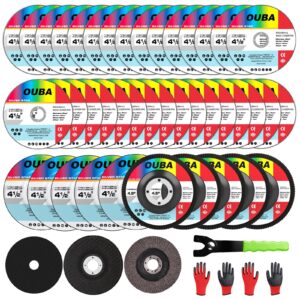 ouba cut off wheel & grinding wheel flap disc 43pcs 4 1/2 inch angle grinder discs including cutting wheels, grinder disc, sanding disc & wrench 4.5inch x 7/8" arbor metal stainless steel cut off disc