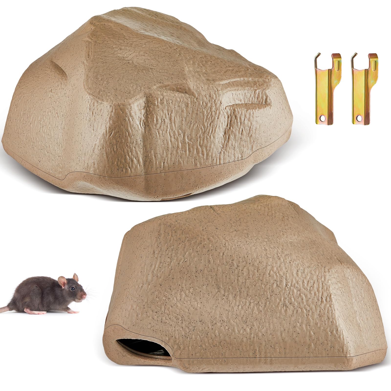 Qualirey 2 Pcs Rat Bait Station with 4 Pcs Keys 13.39 x 11.22 x 7.48 Inch Mice Bait Station Key Required Mouse Bait Traps Rock Shaped Rat Bait Box for Outdoor Indoor, Bait Not Included