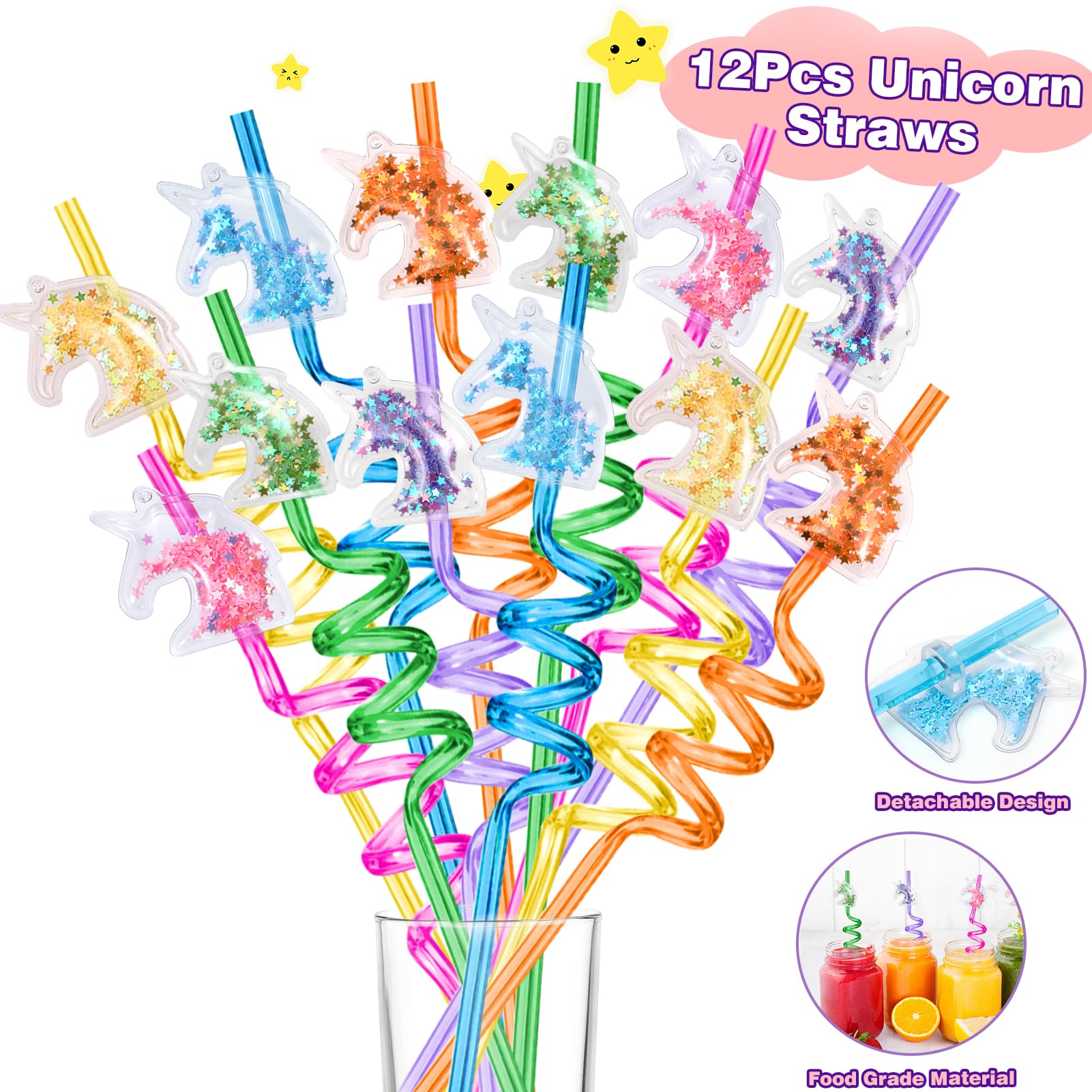 KELENO 98 Unicorn Party Favors Birthday Supplies for Girls Kids Straw Bubble Silicone Band Sticker Rainbow Unicorn Toy Gift Filler Goodie Bag Stuffer Unicorn Party Supplies