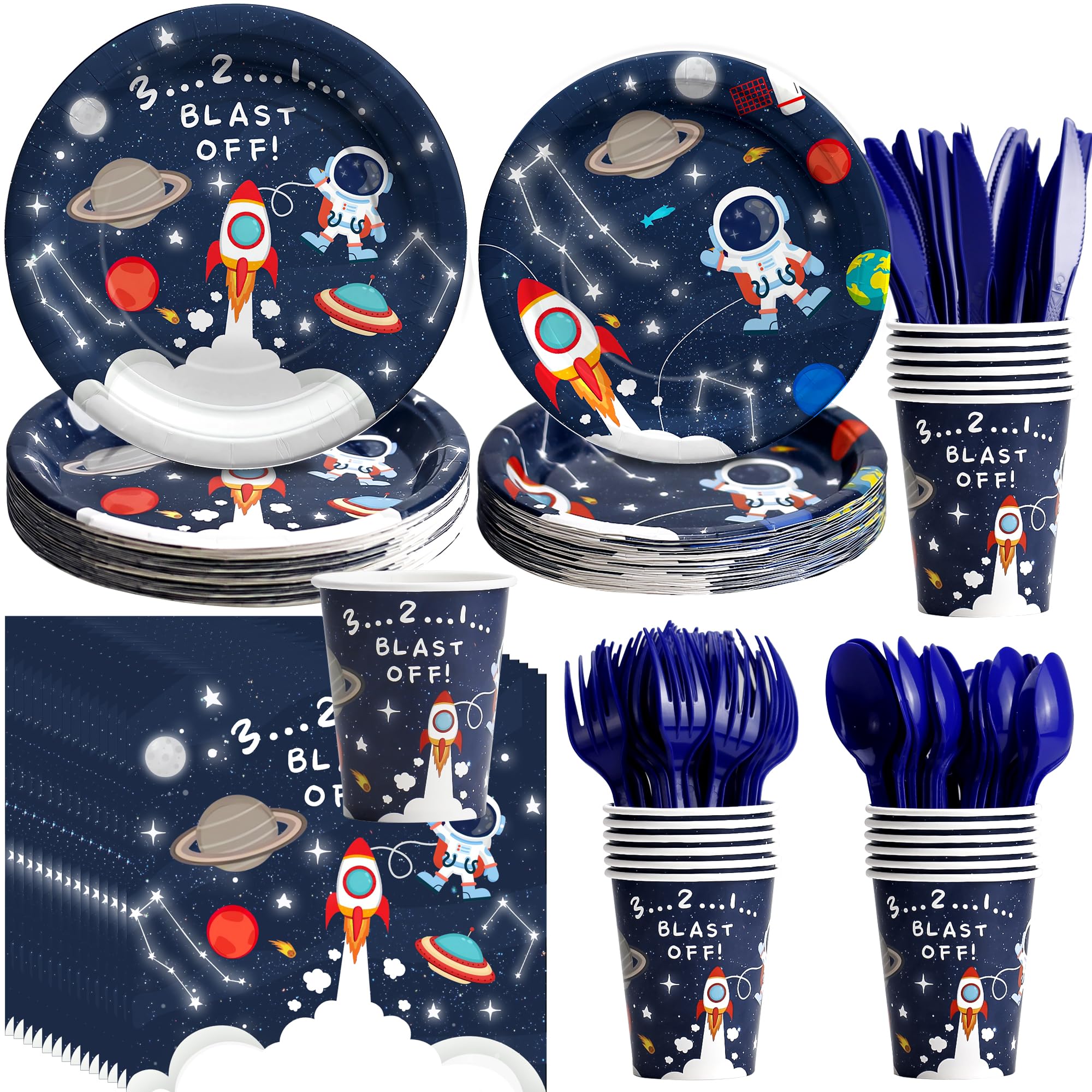 HIPEEWO Space Birthday Decorations Tableware Boys - Outer Space Theme Party Supplies, Paper Plates, Napkin, Cup, Cutlery, Galaxy Space Astronauts Theme Party Decorations For Baby Shower | Server 24