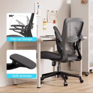 Ergonomic Mesh Office Chair, High-Back Computer Desk Chair with Flip-Up Armrests, Lumbar Support, Breathable Cushion, Space-Saving Gaming & Study Chair, Comfortable for Home Office, Black