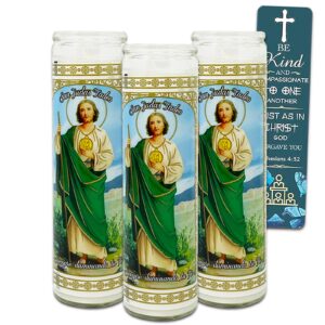 graydon hall 3 pack san judas tadeo 8 inch white religious candles - bundle with 3 saint jude candles for vigils, prayers, blessing ceremonies, and more plus bookmark | saint judas candles