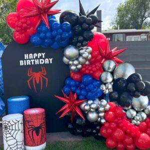 Renjiro Red and Blue Balloons,50pcs 12 Inch Black Red Blue Confetti Silver Latex Balloons Fit for Spider Man Sipdey Spiderman Balloons Boys Kids Birthday Baby Shower Graduation Party Decorations