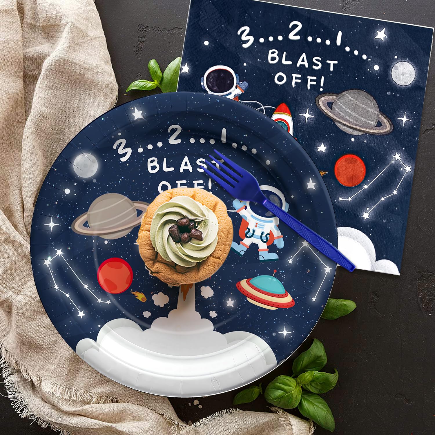 HIPEEWO Space Birthday Decorations Tableware Boys - Outer Space Theme Party Supplies, Paper Plates, Napkin, Cup, Cutlery, Galaxy Space Astronauts Theme Party Decorations For Baby Shower | Server 24