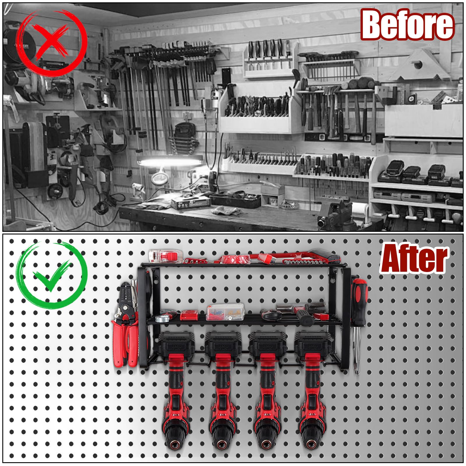 TaoTazon Power Tool Organizer, Wall Mount Garage Tool Organizer and Storage, 3 Layers 4 Drill Holder Wall Mount, Power Tool Holder and Storage Rack for Garage Organization (1 Pack-3 Layers)