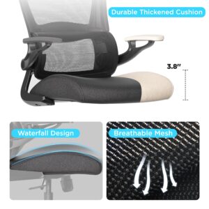 Ergonomic Mesh Office Chair, High-Back Computer Desk Chair with Flip-Up Armrests, Lumbar Support, Breathable Cushion, Space-Saving Gaming & Study Chair, Comfortable for Home Office, Black