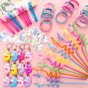 KELENO 98 Unicorn Party Favors Birthday Supplies for Girls Kids Straw Bubble Silicone Band Sticker Rainbow Unicorn Toy Gift Filler Goodie Bag Stuffer Unicorn Party Supplies