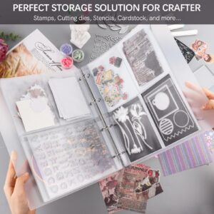 20 Pages/1Set A4 Clear 4 Ring Storage Book Binder; Stamp & Cutting Dies Storage Book Organizer Folder with 10 Rubber Magnetic Sheets 0.3mm Stencil Organizer for Card Making Storage