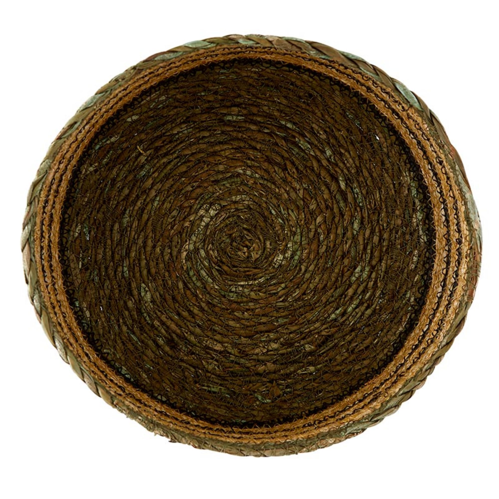 Santa Barbara Design Studio Seagrass Woven Bowl Storage Basket for Home Décor, 4.5" H x 8" Diameter, Moss/Natural/Black