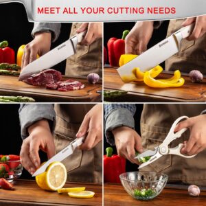 GOODA Knife Set with Block,4 Pieces High Carbon Stainless Steel Kitchen Knife set Dishwasher Safe with Sharp Blade Forged Triple Rivet Ergonomic Handle,White