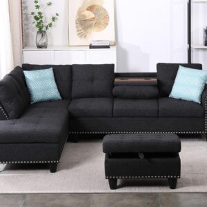 NicBex Sectional Couches for Living Room Modern Wide Left Hand Facing Sofa & Chaise with Ottoman Sectional Couch Comfy Couches for Living Room, Apartment, Charcoal Grey