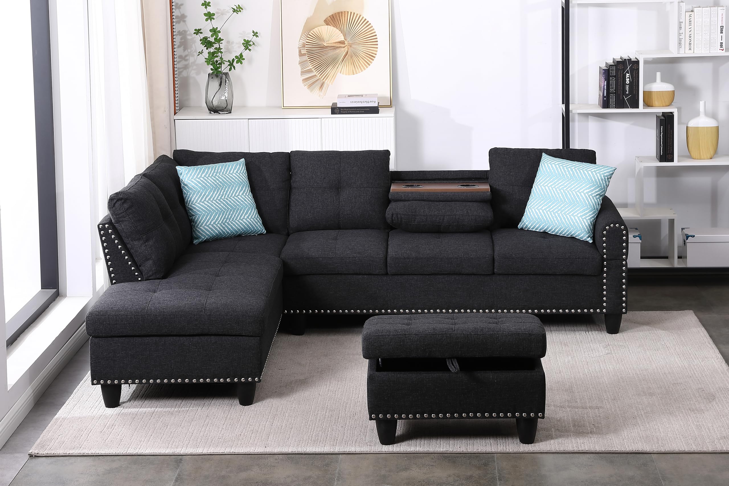 NicBex Sectional Couches for Living Room Modern Wide Left Hand Facing Sofa & Chaise with Ottoman Sectional Couch Comfy Couches for Living Room, Apartment, Charcoal Grey