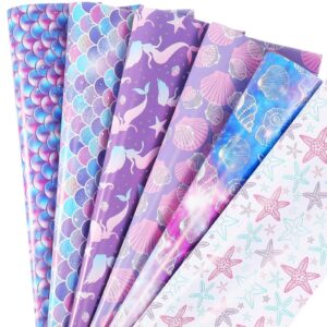 kolldenn 12 sheets mermaid gift wrapping paper birthday gift folded wrapping paper 6 styles 19.7 x 27.6 inch kids mermaid gift box packaging paper for girls birthday baby shower party supplies