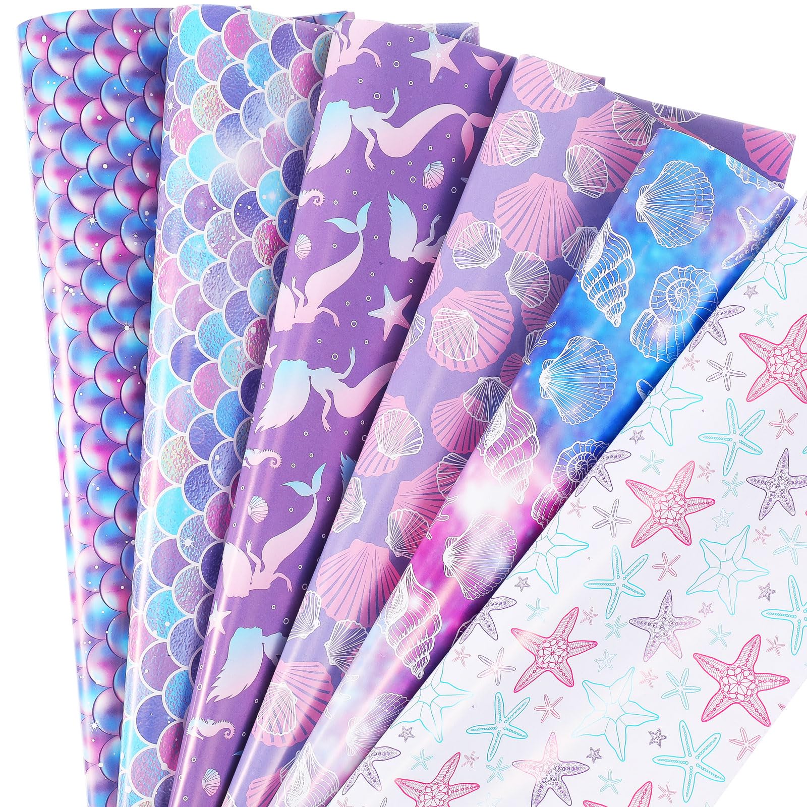 Kolldenn 12 Sheets Mermaid Gift Wrapping Paper Birthday Gift Folded Wrapping Paper 6 Styles 19.7 x 27.6 Inch Kids Mermaid Gift Box Packaging Paper for Girls Birthday Baby Shower Party Supplies