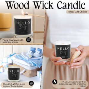 Hello Baby, Crackling Wood Wick, Scented Candle Gift. Heartfelt Present for New Mom, Baby Shower, or Thoughtful Gift Someone Special. Lavender Scent, Natural Soy Wax.